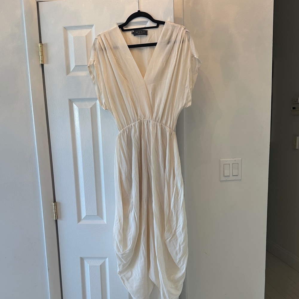 Myne cream Silk  V-Neck Dress